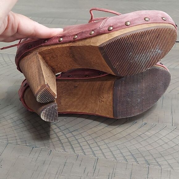 Sanita Theodora Clogs wooden heels red Sz 36/5.5-6 - Picture 8 of 13